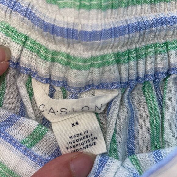 Caslon Pull On Tie Waist Casual Shorts Striped Green Blue NWT XS - Picture 4 of 5